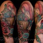 Tattoos - Alice in Wonderland flamingo and roses spread - 115558